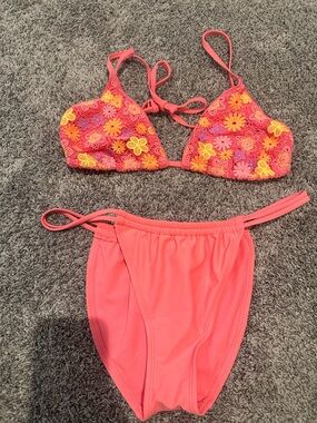 Coral Floral Crochet Bikini Set